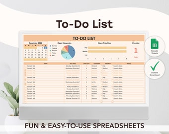 Easy To-Do List Template | Google Sheets Template | Spreadsheet | Task Planner | Task Tracker | Task Manager | Digital | Editable
