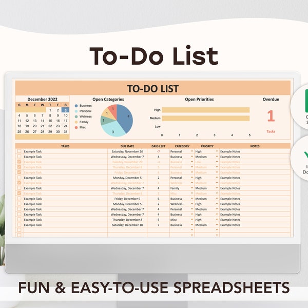 Easy To-Do List Template | Google Sheets Template | Spreadsheet | Task Planner | Task Tracker | Task Manager | Digital | Editable