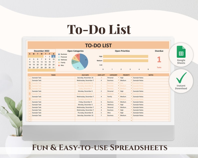 Easy To-do List Template Google Sheets Template - Etsy