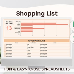 Groceries Shopping List Template | Google Sheets Template | Spreadsheet | Mobile | Digital | Editable
