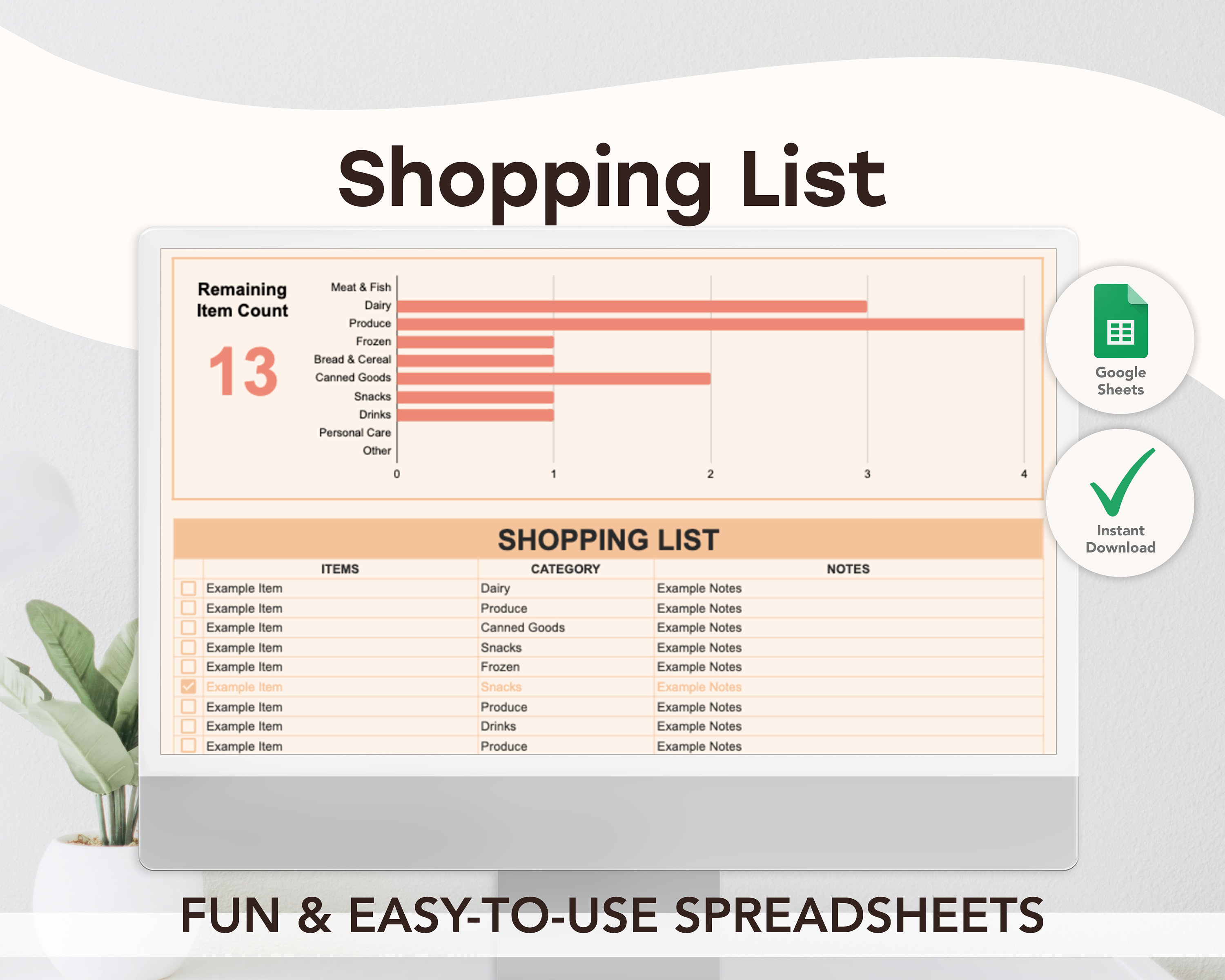 Groceries Shopping List Template | Google Sheets Template | Spreadsheet ...