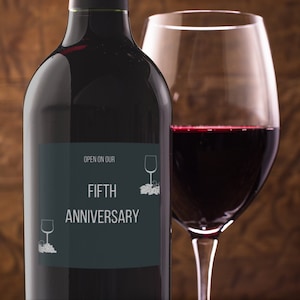 Personalized 5th Anniversary Wine Bottle Label | Customized Anniversary Gift | Digital Printable | Wine Label for Couples