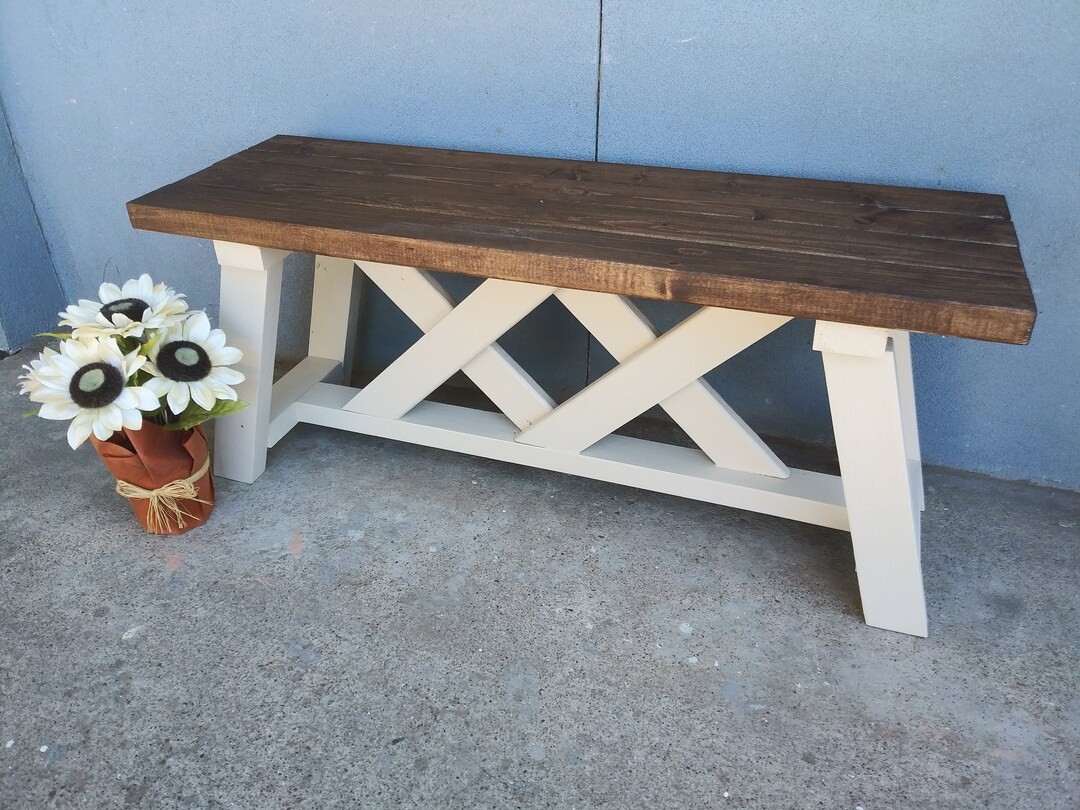 Double X Farmhouse Wood Bench 42 Long Entryway Etsy