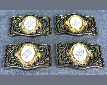 Hebilla de cinturón estilo western vintage con incrustaciones de metal plateado y gema. Lote de 4.