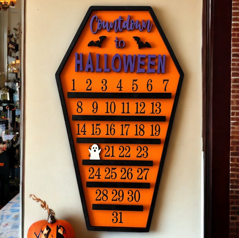 Halloween Countdown Calendar Wood Sign Halloween Home Decor Etsy