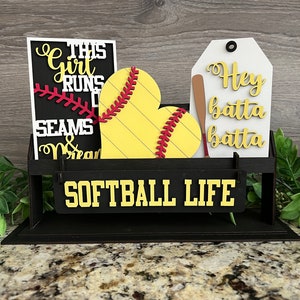 Sports Tiered Trays, Softball Gift for Players and Teens, Interchangeable Sign Pieces