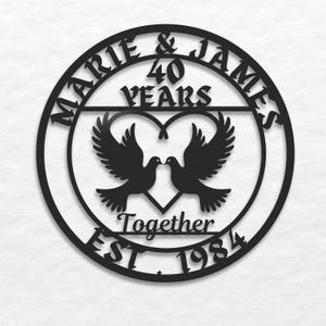 Personalized 40th Anniversary Gift, 40th Wedding Anniversary, Parents Anniversary, Ruby Anniversary, Metal Wall Art, Die-Cut Metal Signs