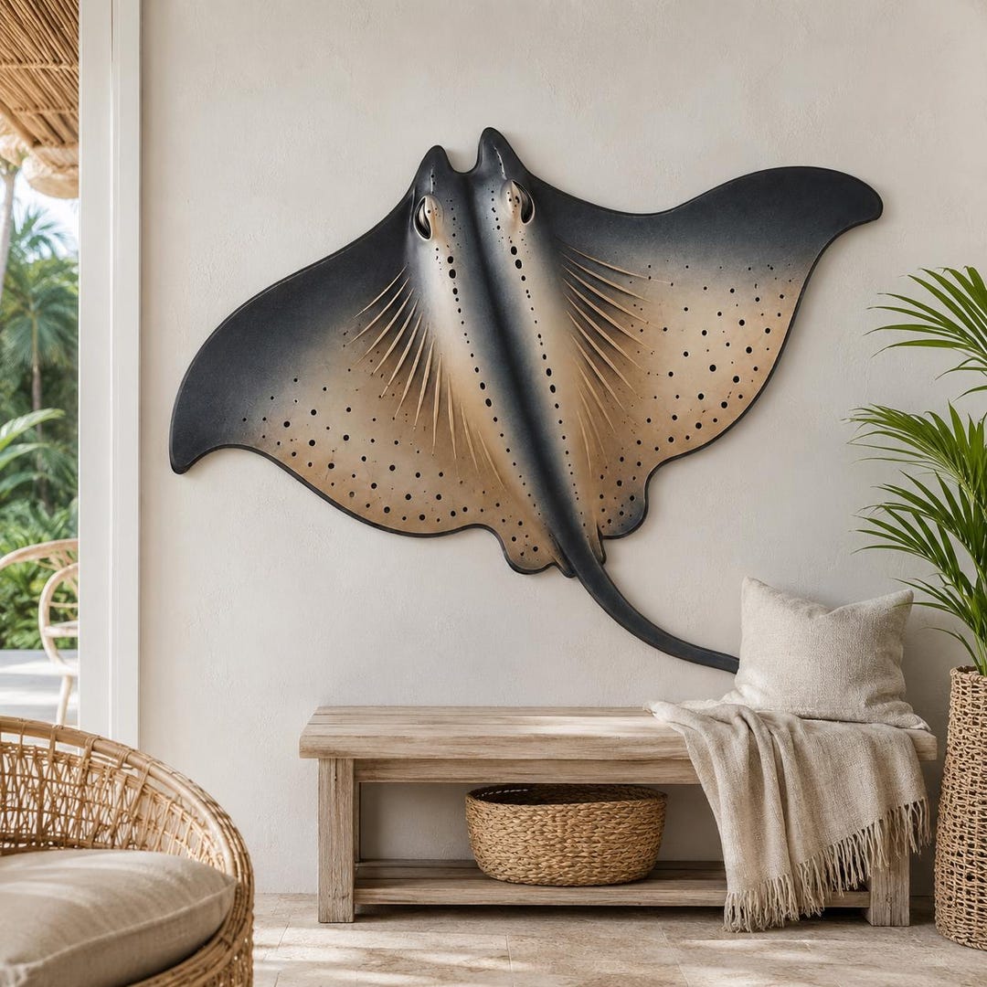 Stingray Metal Wall Art, Manta Ray Ocean Sign, Coastal Beach House ...