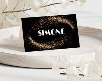 Studio 54 Tischkarte: Schwarz + Gold Disco-Thema (gefaltet oder flach) Canva-Vorlage #S54