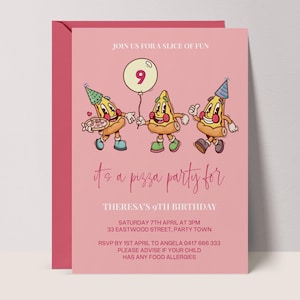 Girls Pizza Party Invitation | Cute Pizza Birthday Invitation | Kids Party Invite, Editable Digital Template Instant Download Printable #PZ3