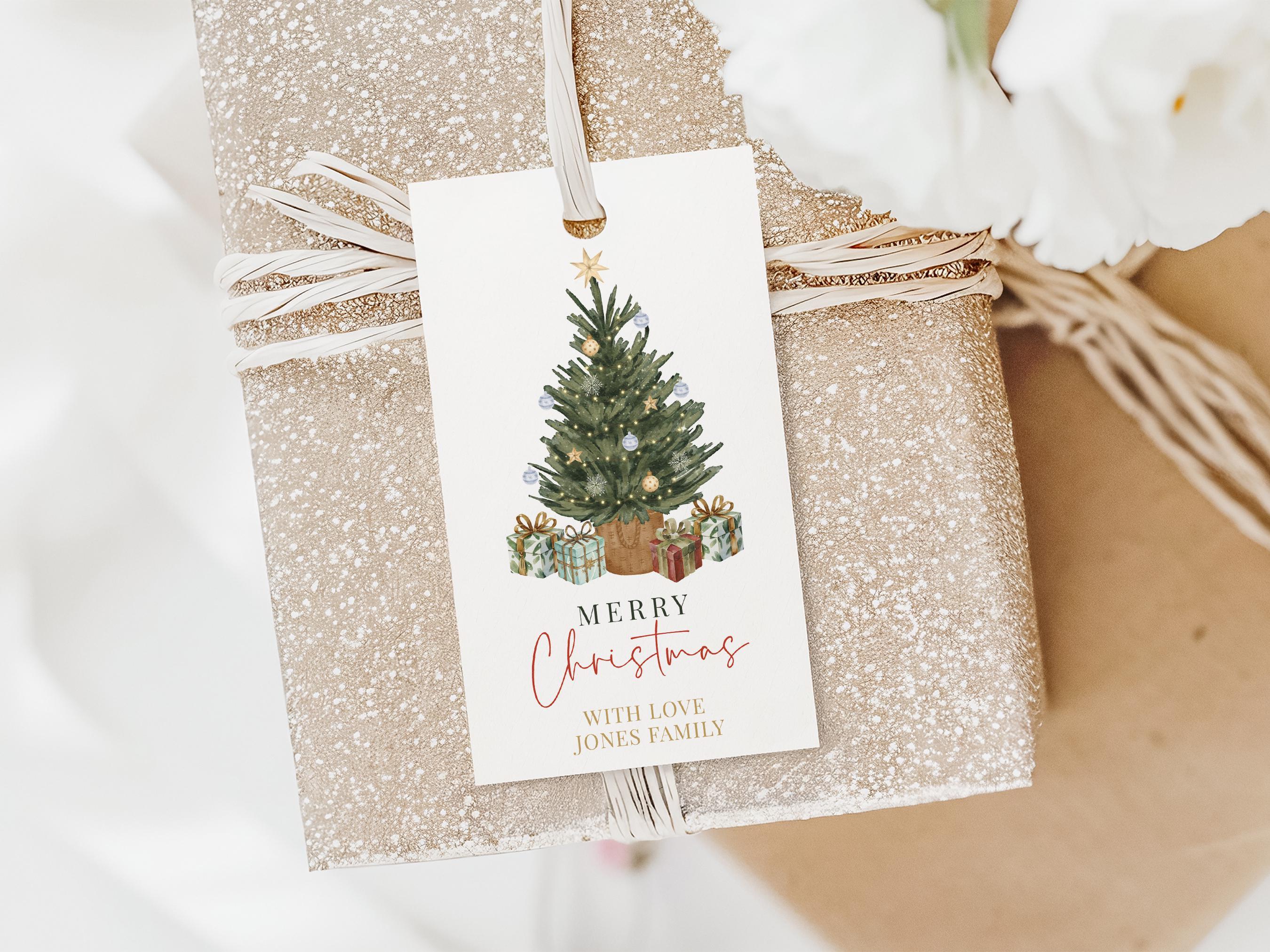 Editable Christmas Gift Tag: Download Watercolor Tree Holiday Tags ...