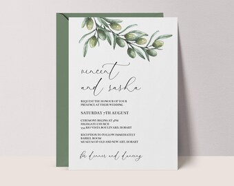 Tuscan Olive Branch Wedding Invitation Template, Italian Greenery Inspired Invite #TO3