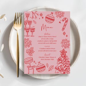 Menú de cena navideña / Menús navideños imprimibles / Plantilla de menú de descarga instantánea / Menú de fiesta navideña imprimible / Navidad / ROSA CAPRICHOSO