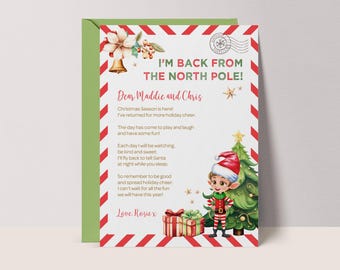 Elf Return Printable Letter: North Pole Mail, Chrismtas Template, Instant Download, Editable #LS6