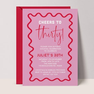 Cute Pink and Red 30th Birthday Invitation Template | Editable Wavy Border Birthday Invitation | Any Age | Instant Download | WAVY
