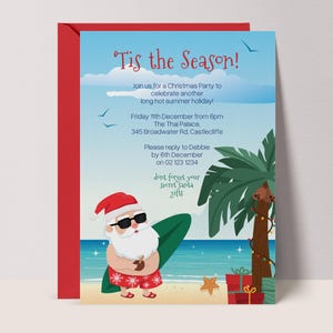 Invito per festa in piscina di Natale / Modello di invito per Natale estivo / Download immediato / Facile da modificare / Stampabile + Elettronico / BABBO NATALE SUDATO