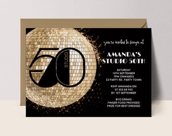 Studio 50th Birthday Invitations: Disco Gold Party Invite Template, Retro, Instant Download, Printable #S54