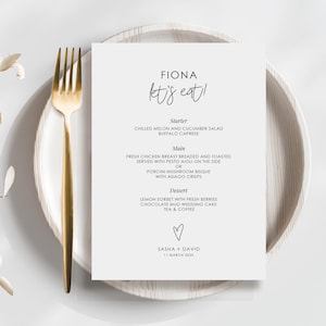 Printable Minimalist Wedding Menu Card with Guest Name,  Customizable Wedding Menu Template, Modern Editable Party Menus DIY Place Card #AF3