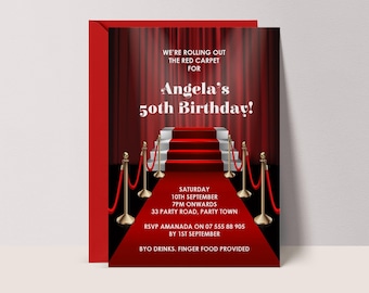 Red Carpet Birthday Invitation | Hollywood Theme (Digital Download) #RC3