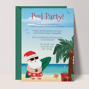 Christmas Pool Party Invitation, Summer Christmas Invite Template, Santa Pool Party Invitation, Instant Download Printable + Electronic #SS6