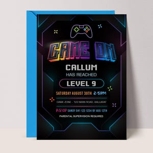 Neon Gaming Invite for Boys, Gamer Party Invitation, Digital Download, Printable, Video Game #GO3 image 1