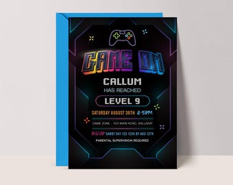 Neon Gaming Invite for Boys, Gamer Party Invitation, Digital Download, Printable, Video Game #GO3