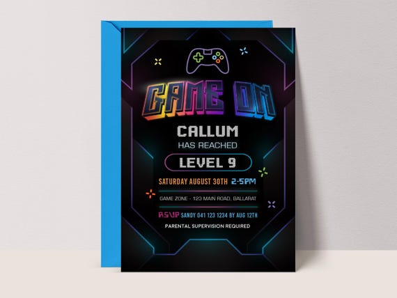 Neon Gaming Invite for Boys, Gamer Party Invitation, Digital Download, Printable, Video Game #GO3