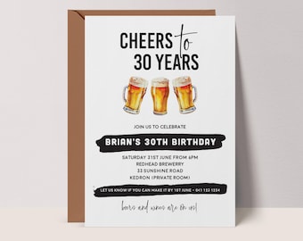 Beer Invitation: Cheers to Birthday Invite for Men, Editable Template CANVA #BR1