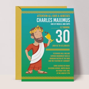 Invitation for Roman Toga Party Template, Male Character Digital Invite for Themed Ancient Greece Party Celebration, Printable Greek #RM3