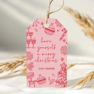 Weihnachten Geschenkanhänger zum Ausdrucken | Druckbare Weihnachtsgeschenkanhänger | Urlaub Gastgeschenk Anhänger | Bearbeitbarer Weihnachtsgeschenkanhänger Download WHIMSICAL PINK
