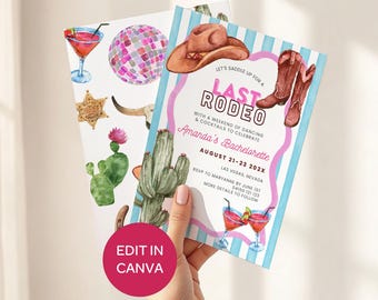 Last Rodeo Invitation: Watercolor Bachelorette Party Invite, Editable Template CANVA #LR1