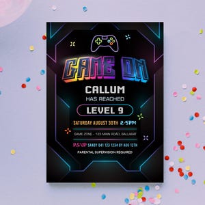 Neon Gaming Invite for Boys, Gamer Party Invitation, Digital Download, Printable, Video Game #GO3 image 2