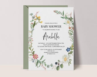 Wildflower Baby Shower Invitation Template, Vintage Floral Garden (Digital Download) #VG3