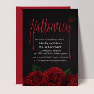 Invitation Halloween Party Template, Red Roses Themed Spooky Invite for Halloween Celebration, Seasonal Party Vintage Adult Invites #RR3