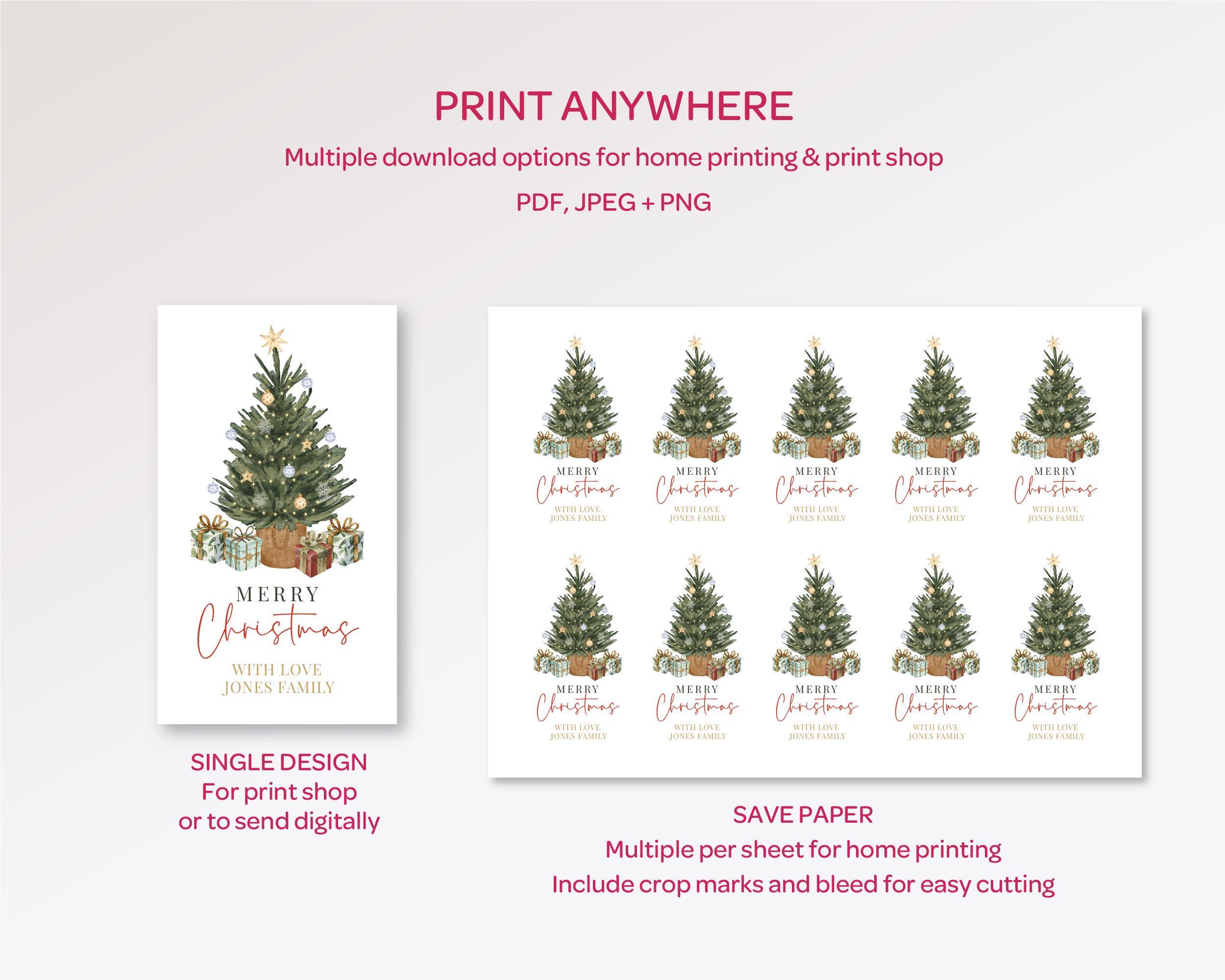 Editable Christmas Gift Tag: Download Watercolor Tree Holiday Tags ...