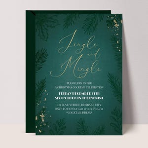 Sjabloon uitnodiging kerstfeest | Groene en gouden elegante kerstuitnodiging | Afdrukbare uitnodiging | Uitnodiging vakantiefeestje | UITSTEKEND