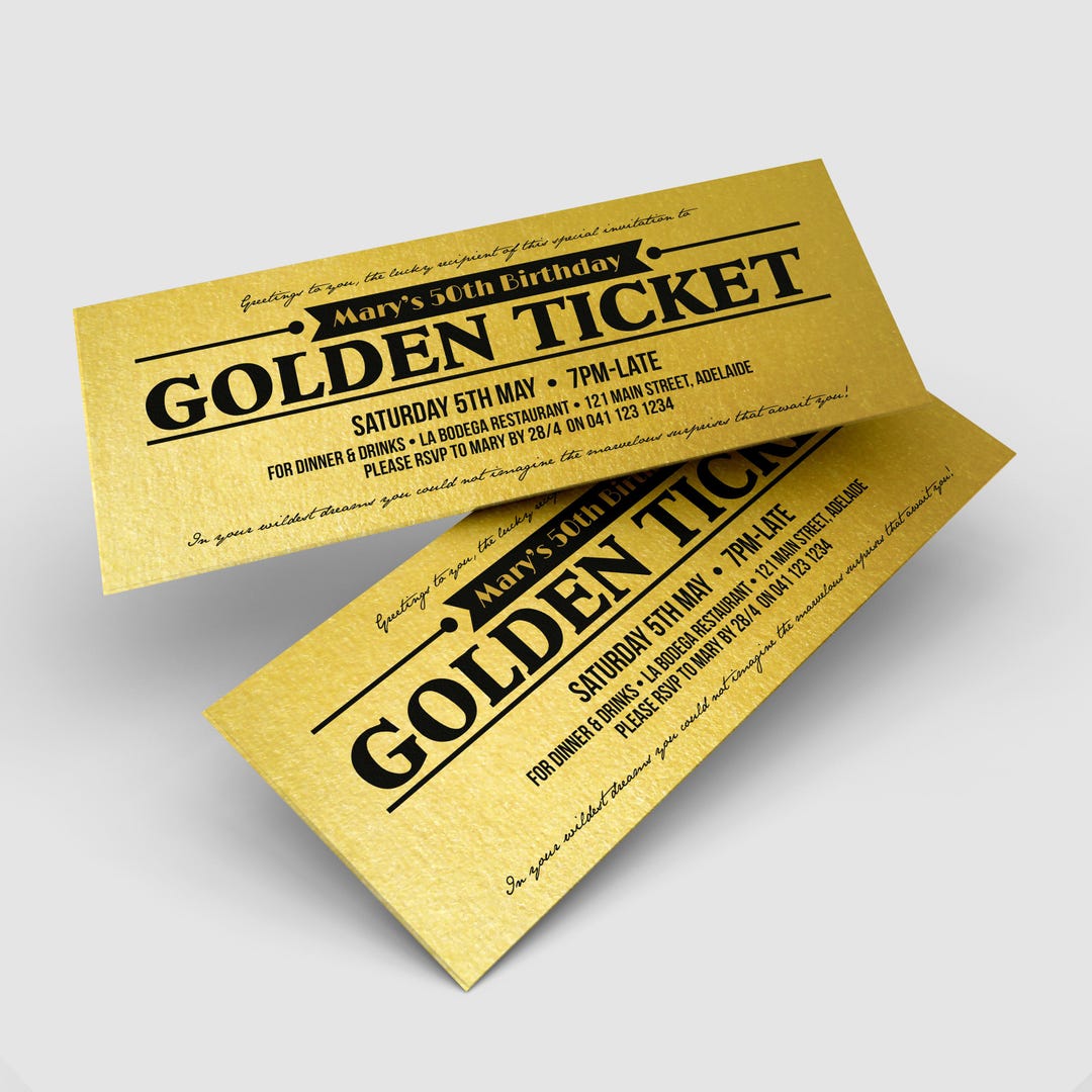 Golden Ticket Birthday Invitation Gold Ticket Birthday Invite Golden Ticket Birthday Invitation Gold Ticket Birthday Invite