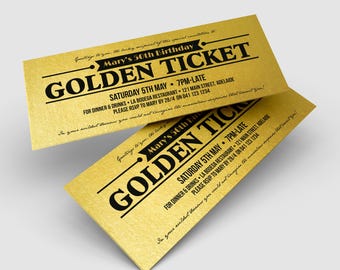 Golden Ticket Birthday Invitation:  Gold Invite Template, Instant Download, Printable VIP Pass Party  #GT1