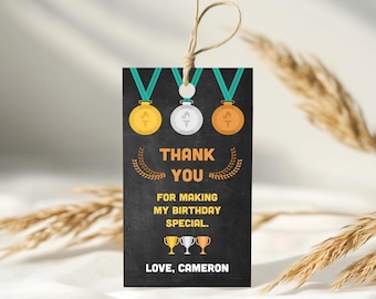 Sports Party Thank You Tags, Editable Birthday Favors, Printable Canva Template #OL3