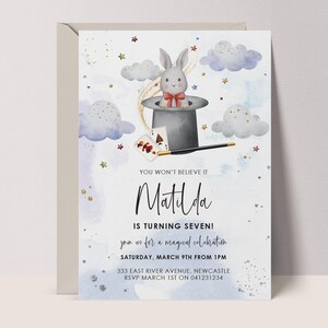 Birthday Invitation: Magic Show Theme - Watercolor Rabbit Design #AM3