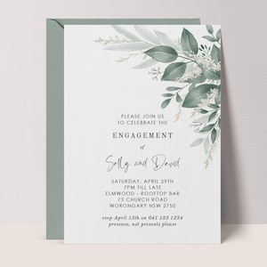 Greenery Engagement Invitation Template Instant Download | Sage Green Print Yourself Digital Editable Invite, Watercolor Party Card #MS3