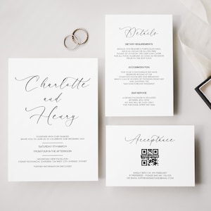 Minimalist Wedding Invitation Bundle - Modern Script with RSVP QR Code #MW9