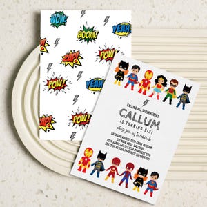 Invitación de superhéroe infantil, estilo caricatura (editable, descarga instantánea) #CH3 imagen 2