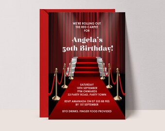 Hollywood Party Invitation Template, Red Carpet Glam (Editable, Instant Download) #RC3