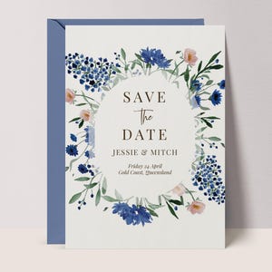 Blue Floral Save The Date Template | Floral Wedding Save The Date Invitation | Instant Download | Printable Date Saver | Royal Blue #BF3