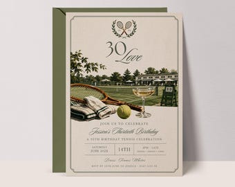 30th Tennis Birthday Invitations: Old Money Clubhouse Style, Editable Canva Template #TEN3