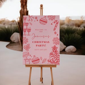 Hand Drawn Christmas Welcome Sign: Illustrated Whimsical Signage, Red Pink Holiday Printable #WH3 bild 2