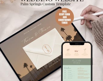 Palm Springs Wedding Website with RSVP + Countdown Timer: Canva Template #PS1