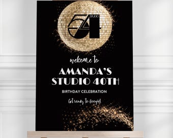 Studio 54 Welcome Sign: Printable Birthday Decor Canva Gold Disco #S54