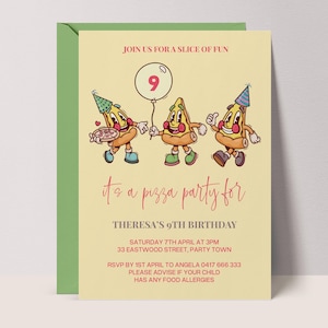 PIZZA Party Invitation | Cute Illustrated Kids Birthday Invite | Editable Digital Template, Instant Download Fun Pizza Birthday Invite #PZ3